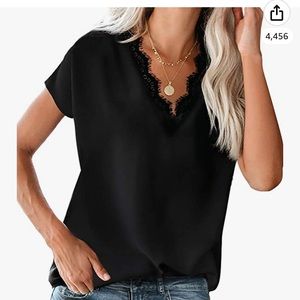 Lace Trim Neck Detail Black Top- Size L